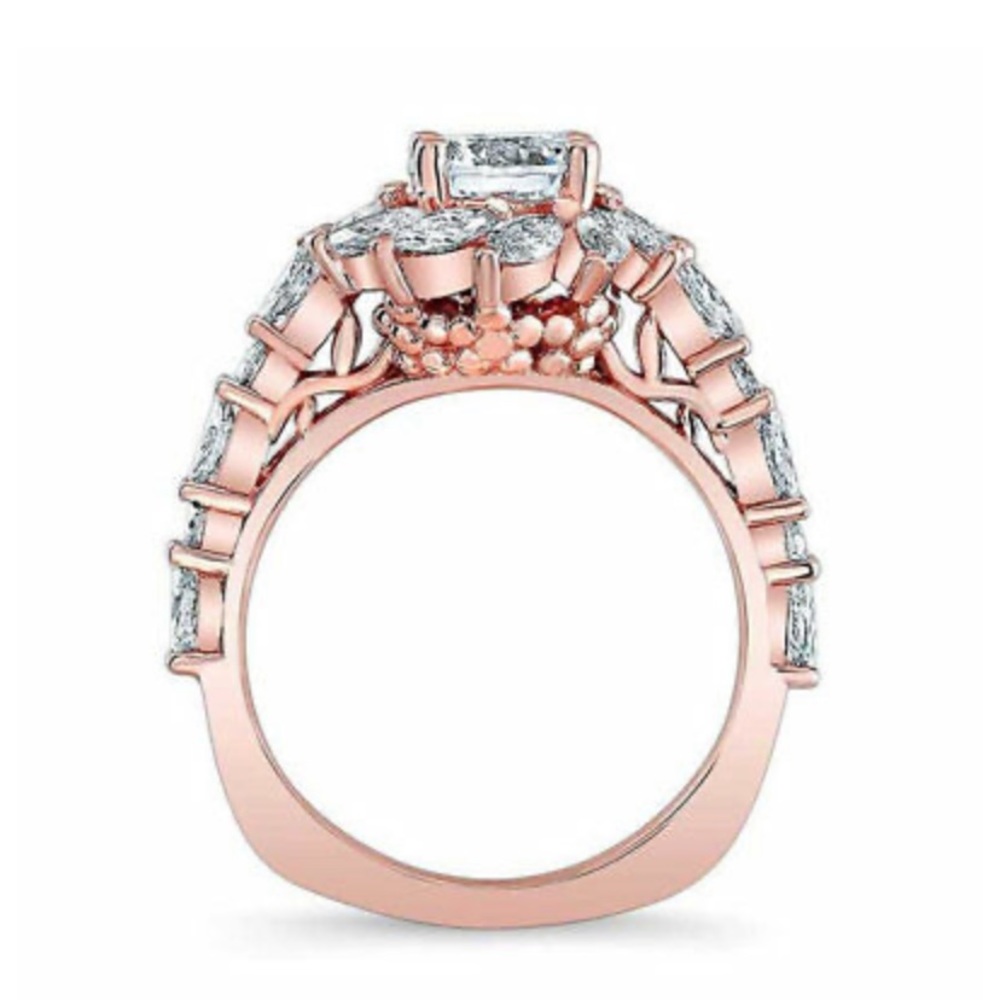 NEW Rose Gold Plated Round Cut White Sapphire Ring - Picture 6 of 7